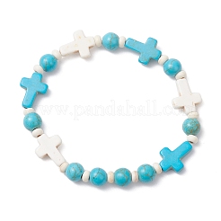 Bracelets extensibles en perles de turquoise synthétique pour hommes et femmes&nbsp;BJEW-JB12373-01