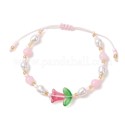 Браслеты из натурального желтого нефрита и пластиковой имитации жемчуга&nbsp;BJEW-MZ00308