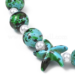 Pulseras elásticas de turquesa sintética teñida y perlas de imitación de plástico ABS para mujer&nbsp;BJEW-JB13642