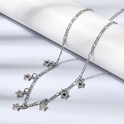 Латунные ожерелья с подвесками в форме звезды с микропаве и кубическим цирконием&nbsp;NJEW-B157-12P