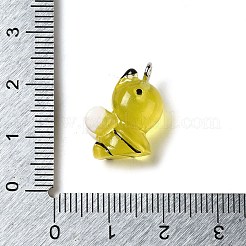 ルミナス透明レジンペンダント  暗闇で光る昆虫チャーム、プラチナメッキの鉄製ループ付き  ミツバチ  17x14.5x9.5mm  穴：2mm&nbsp;RESI-E056-03P-01