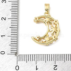 真鍮マイクロパヴェクリアキュービックジルコニアペンダント  エナメル  月と花のチャーム  ゴールドカラー  19x15x3mm  穴：4x2mm&nbsp;KK-E804-06G