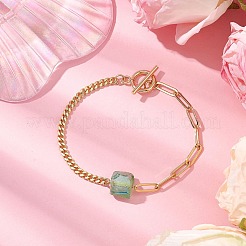 Braccialetti con maglie in quarzo naturale con prisma esagonale elettrolitico&nbsp;BJEW-JB10753-01