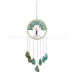 Кулон в форме дерева жизни из натуральной зеленой авантюриновой крошки&nbsp;HJEW-D302-03