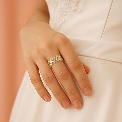 2 шт. 2 цвета регулируемые полые манжеты-кольца в форме сердца из нержавеющей стали 304 для женщин RJEW-HY0001-09