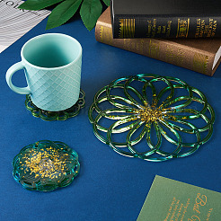 4 шт. 4 стильных силиконовых Молды для подставок под чашки с цветочным узором&nbsp;DIY-BG0001-63