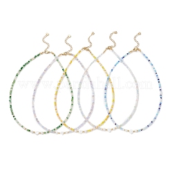 Ожерелья из натуральных ракушек в форме сердца и граненых бусин-ронделей из стекла с покрытием цвета AB.&nbsp;NJEW-JN05863