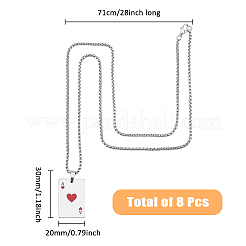 8 шт. ожерелье с подвеской в виде игральной карты в форме сердца из нержавеющей стали с эмалью&nbsp;NJEW-FH0001-11B