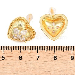 Серьги-гвоздики из латуни с микро-паве и прозрачным фианитом в форме сердца&nbsp;EJEW-K325-01G