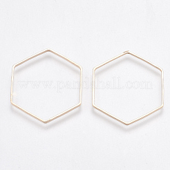 真鍮製フレームコネクター  ニッケルフリー  六角  ライトゴールド  25x22x1mm  インナー対策：21x24mm&nbsp;KK-T037-03KC-NF