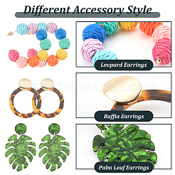 6 пара акриловых серег-гвоздиков в виде листьев монстеры и круглого кольца с железными штифтами&nbsp;EJEW-AN0001-17