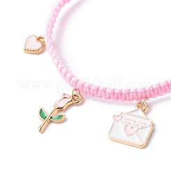 Braccialetto di fascino dello smalto della lega rosa della busta del cuore&nbsp;BJEW-JB08682-01