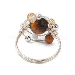 Planet natürliche Amethyst & Tigerauge & Citrin & Apatit & grüner Aventurin Fingerringe&nbsp;RJEW-TA00165