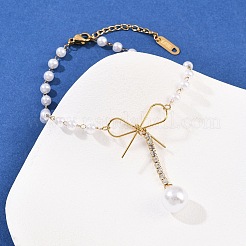 Браслеты с подвесками из нержавеющей стали 304 и кристаллами и стразами&nbsp;BJEW-G755-03G