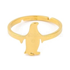アニマル 201 ステンレススチール製調節可能な女性用リング  ゴールドカラー  ペンギン  13mm  内径：18mm&nbsp;RJEW-D082-05C