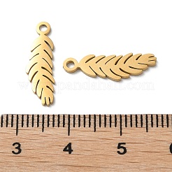 イオンプレーティング（IP）304ステンレスペンダント  手動研磨  葉のチャーム  ゴールドカラー  18.5x6x1mm  穴：1.6mm&nbsp;STAS-Q303-14G