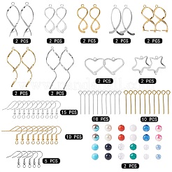 DIY ビーズ ダングル イヤリング作成キット  真鍮のピンチベイルを含む  アイアン製ピアスフック  丸いガラス & abs プラスチック パール & ジェムストーン ビーズ  ミックスカラー  138個/箱&nbsp;DIY-SZ0009-04