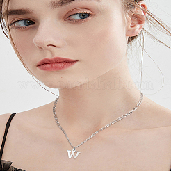 1 collar con colgante de letra de acero inoxidable 304&nbsp;NJEW-LP0001-33W-P