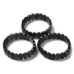 ナチュラルゴールドの光沢のある黒曜石ビーズストレッチブレスレット  女性のためのアクセサリー用原石のアクセサリー  オーバル  内径：2-1/8インチ（5.4~5.5cm）&nbsp;G-E010-01-05