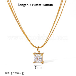 Collana a un filo da donna con pendente geometrico in acciaio inossidabile 304 e pavé di zirconi cubici trasparenti.&nbsp;WG70AF8-01