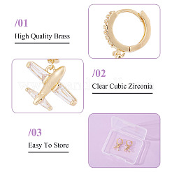 1 пара серег-колец в форме самолета из латуни с прозрачным кубическим цирконием&nbsp;EJEW-TA0008-60