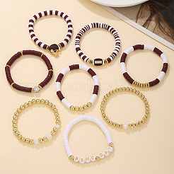 Ensemble de 8 bracelet extensible en pâte polymère (1 sachets) avec perles heishi et ccb en plastique&nbsp;BJEW-PA0001-12C