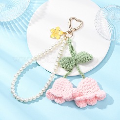 Decorazioni pendenti con perline rotonde di vetro e mughetto all'uncinetto in filato di cotone fatto a mano&nbsp;HJEW-JM04389-03