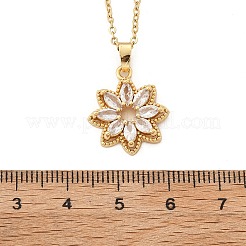 Латунный микропаве прозрачный кубический цирконий цветок кулон ожерелья для женщин NJEW-S448-05G