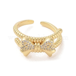 Открытые манжеты с бантом из латуни микро паве с прозрачным фианитом&nbsp;RJEW-S417-06G
