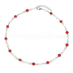 Collane da donna in acciaio inossidabile 304 con maglie piatte e rotonde in vetro e perle di conchiglia&nbsp;NJEW-JN06160