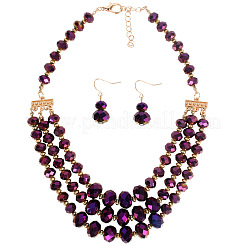 Set di collane multistrato con perline di vetro rondelle e orecchini pendenti per donna&nbsp;WG36B17-02
