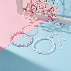 2本2色ピーチブロッサム編組コードブレスレット  女性のための友情幸運な調節可能なブレスレット  ホワイト  内径：2-1/4インチ（5.6cm）〜4-1/4インチ（10.9cm）&nbsp;BJEW-JB07610-02