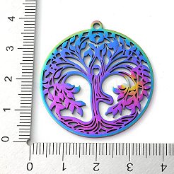 304ステンレスペンダント  生活のチャームの木  虹色  38x1.5mm  穴：2mm&nbsp;X-STAS-R116-08RC