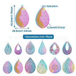 48 шт. 12 стиля филигранных подвесок из нержавеющей стали 201 STAS-FW0001-12