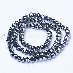 電気メッキガラスビーズセット  プラチナメッキ  多面カット  ロンデル  ブラック  4x3mm  穴：0.4mm  約109~113個/連  38~39cm&nbsp;EGLA-A034-T4mm-C11