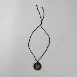 Ожерелье-подвеска из натурального тигрового глаза и деревянного цветка с регулируемыми нейлоновыми шнурками&nbsp;NJEW-WH0002-118A