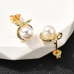 Серьги-гвоздики с бантом и круглыми латунными микрокристаллами из прозрачного кубического циркония EJEW-A135-29G