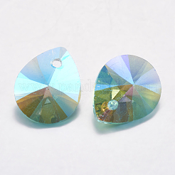 カット加工ガラスラインストーンペンダント  模造オーストリアのクリスタル  ティアドロップ  アクアマリン  24x12x6.5mm  穴：1.5mm&nbsp;RGLA-F053-D-202PS