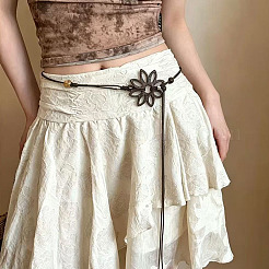 Boho-Taillengürtel aus Leinen mit hohlen Holzblumen für Damen&nbsp;FS-WG0843E-01