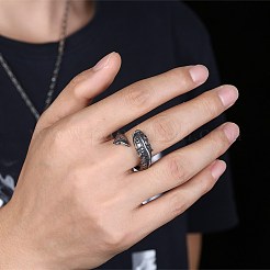 メンズステンレスカフフィンガー指輪  ワイドバンドリング  空想的な鯉  サイズ9  アンティークシルバー  18.9mm&nbsp;RJEW-BB29919-9