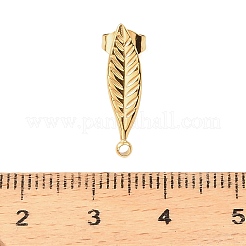 304ステンレススチールスタッドピアス金具  葉  カン付き  ゴールドカラー  19x5mm  穴：1.5mm  ピン：1mm&nbsp;LS-STAS-Z199-03G-02
