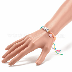 Braccialetto di perline intrecciate word love con ciondolo a forma di cuore smaltato in lega&nbsp;BJEW-JB07835