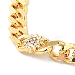 Браслет из звеньев подсолнуха из прозрачного кубического циркония с цепочками BJEW-G652-01G