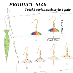 3 пара двухцветных 3D акриловых сережек-зонтиков EJEW-AN0002-97