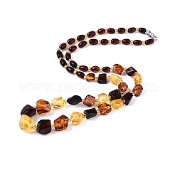 Ожерелья из натуральных янтарных самородков и рисовых бусин с градуированными оттенками&nbsp;NJEW-T019-07