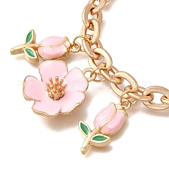 Цепи из цинкового сплава с подвеской в виде розового цветка и декоративными цепочками AJEW-BA00163
