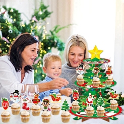 クリスマスツリー 多層カップケーキスタンド  誕生日、結婚式、パーティーの装飾用のデザートカップケーキスタンドタワー  グリーン  277mm&nbsp;PW-WG1E3B8-01