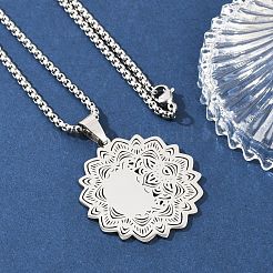 Ожерелья с подвеской в виде цветка мандалы из нержавеющей стали 201 NJEW-K253-35P