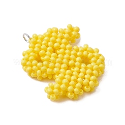 ガラスシードビーズドルペンダント  304ステンレススチール製ジャンプリング付き  きいろ  29x25.5x5mm  穴：3.5mm&nbsp;PALLOY-MZ00475