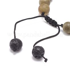 Браслет из бусин из натуральной лавы и дерева BJEW-JB08537